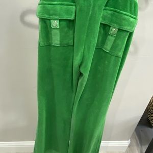 OG RARE Vintage Juicy Couture green terry track pants Sz M w/back snap pockets